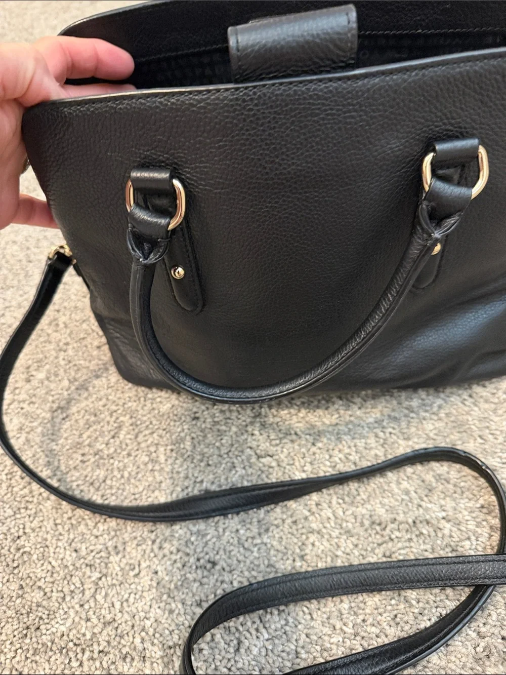 Kate Spade Black Pebbled Leather- handbag w/ three separate compartments,